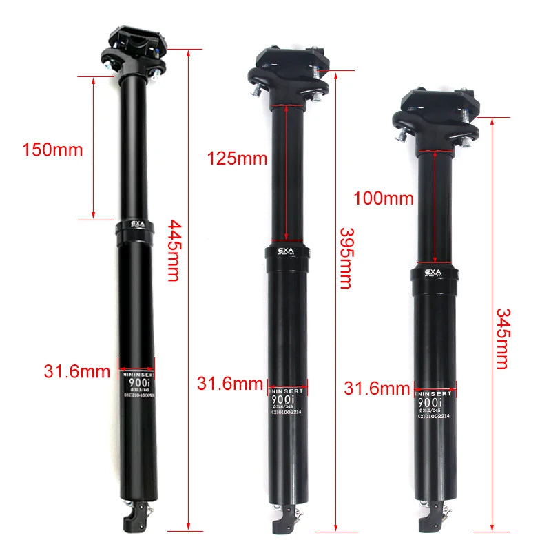 Hydraulic Dropper Seatpost — 30.9mm & 31.6mm Diameters, 100mm or 125mm Travel, Internal Cable Remote