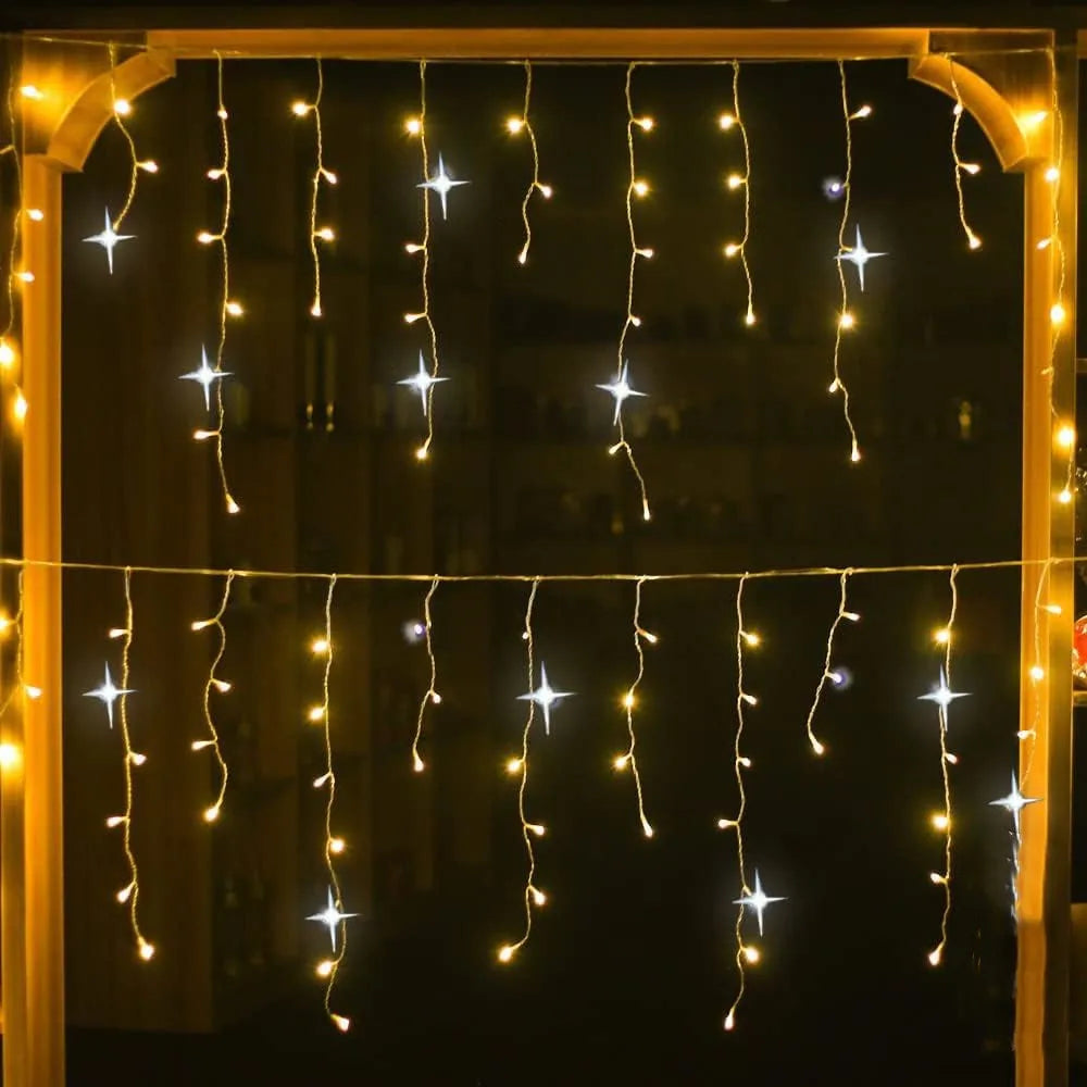 Starry Outdoor LED Festoon Fairy Lights – Warm White & Cool White Strobe, 28 m (92 ft) Extendable, Drops 0.4/0.5/0.6 m (16/20/24 in)