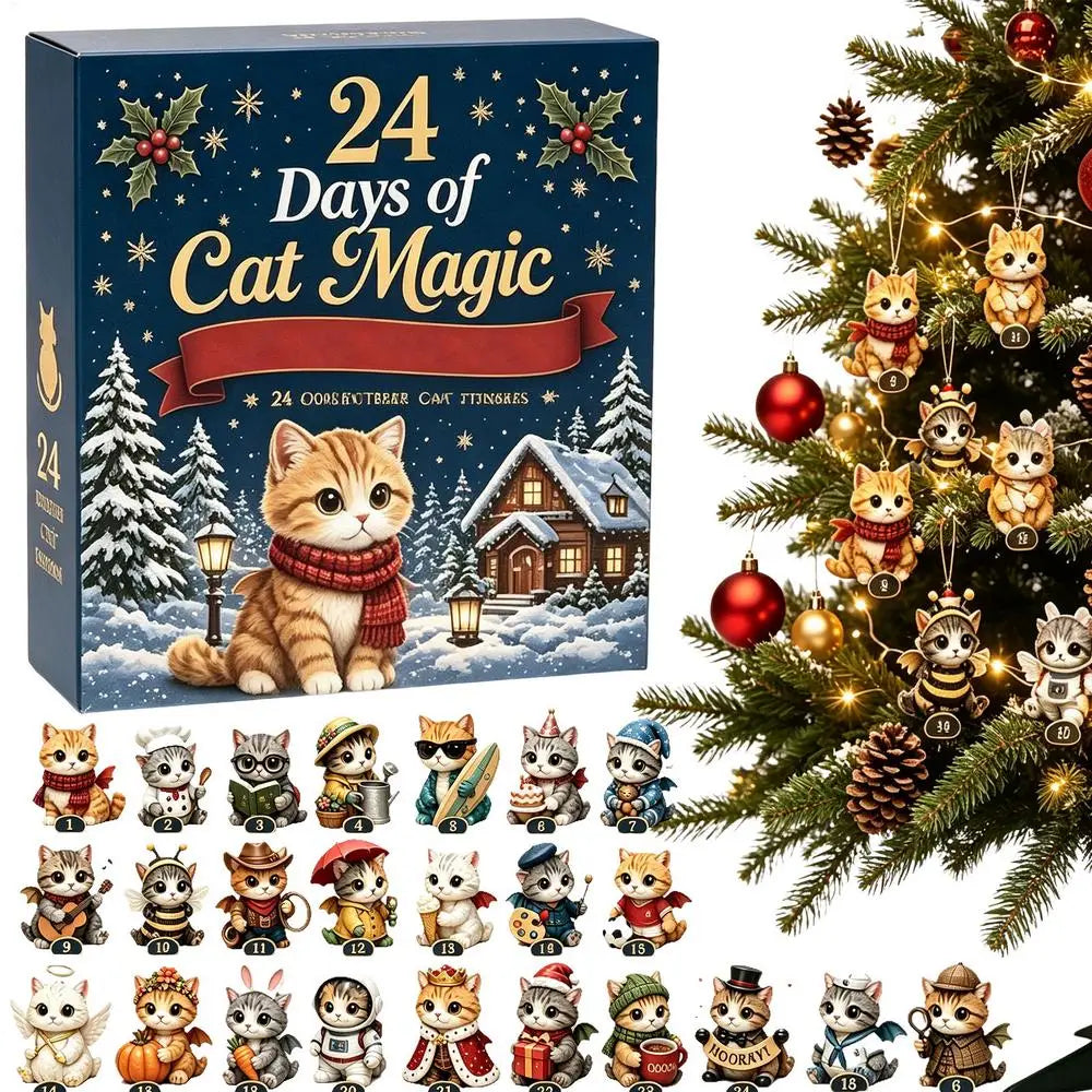 Cat Advent Calendar 24-Day Acrylic Christmas Countdown Ornament for Tree Door Wall Holiday Decoration Gift