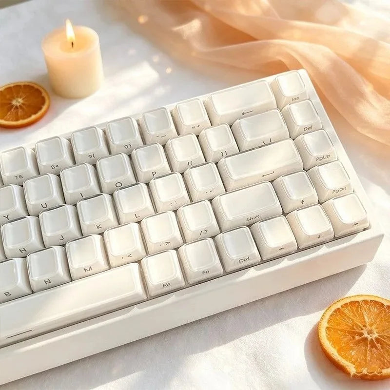 Crystal Jelly Keycap Set — Korean & English Side/Front Printed for Mechanical Keyboards | Pink, White & Blue — Fits 60%, 75%, 80%, 100% and Common Layouts