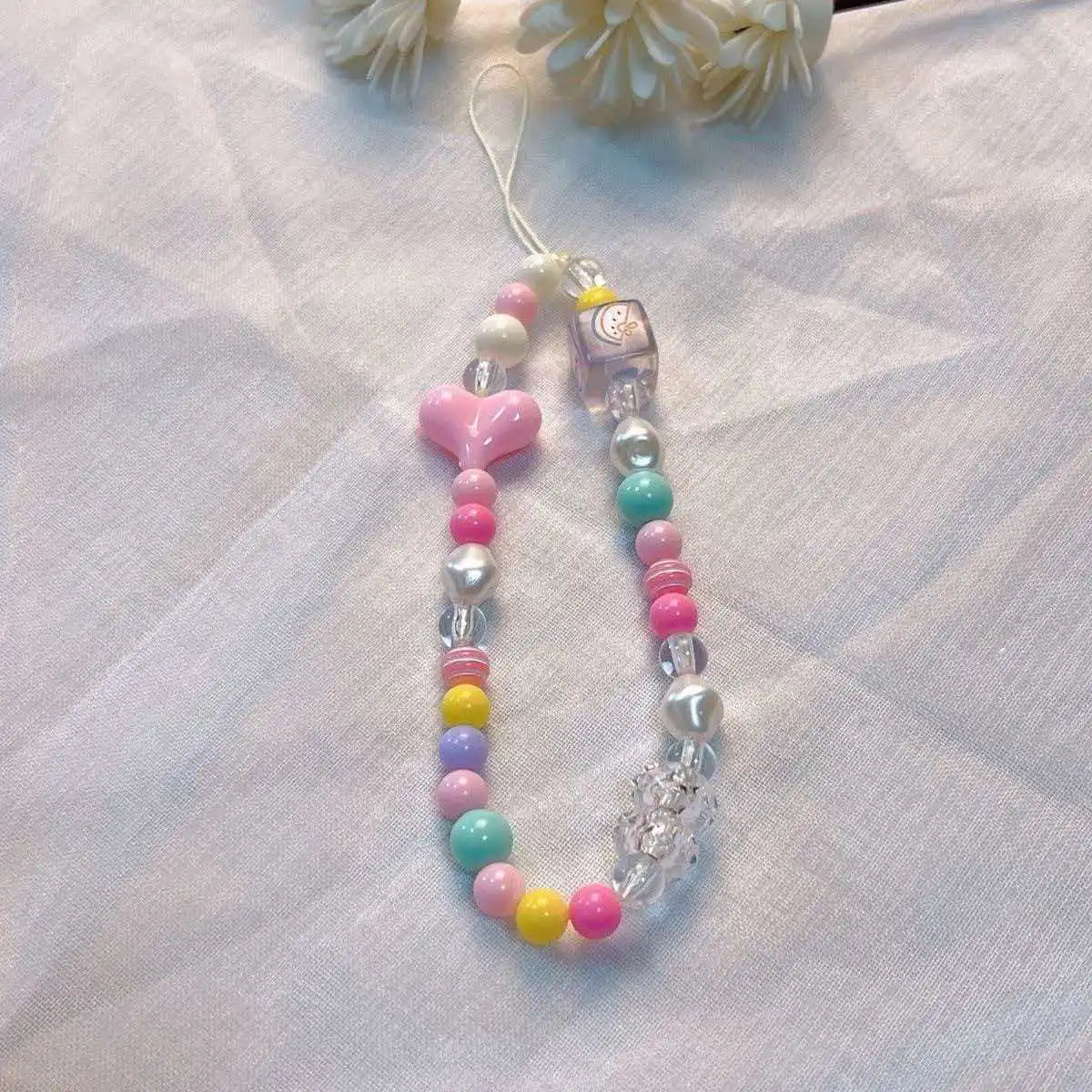 Colorful Macaron Bead Phone Lanyard Wrist Strap - Anti-Lost Short Handheld Mobile Chain for Women