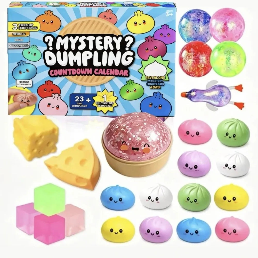 Mystery Dumpling Fidget Advent Calendar – 24-Day Soft Squishy Sensory Stress Relief Squeeze Toys