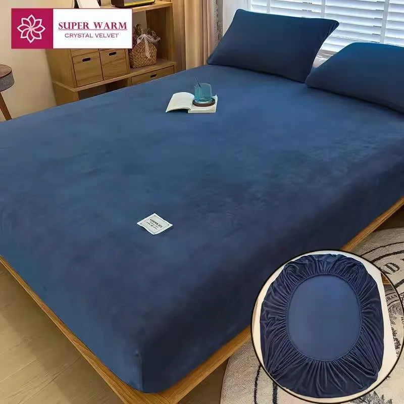 Warm Velvet Fitted Mattress Protector – Coral Fleece Plush Elastic Fitted Sheet, Sizes 90/120/150/180/200 cm (35–78 in)