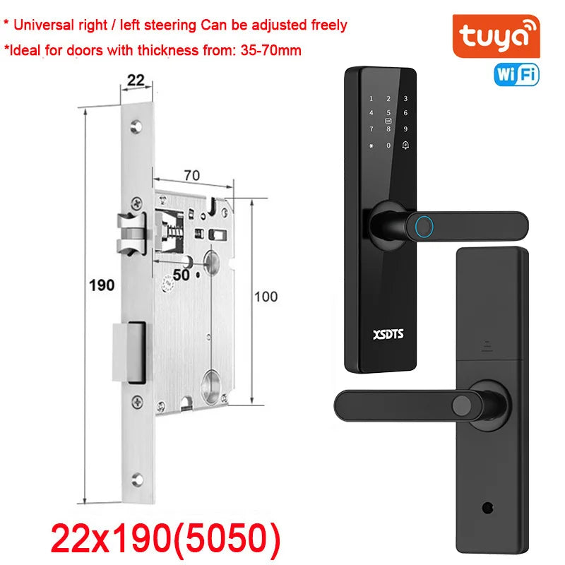 Smart Fingerprint Door Lock WiFi Tuya App — Biometric Keypad, Card & Mechanical Key with USB Emergency Power, Built-In Camera & Doorbell