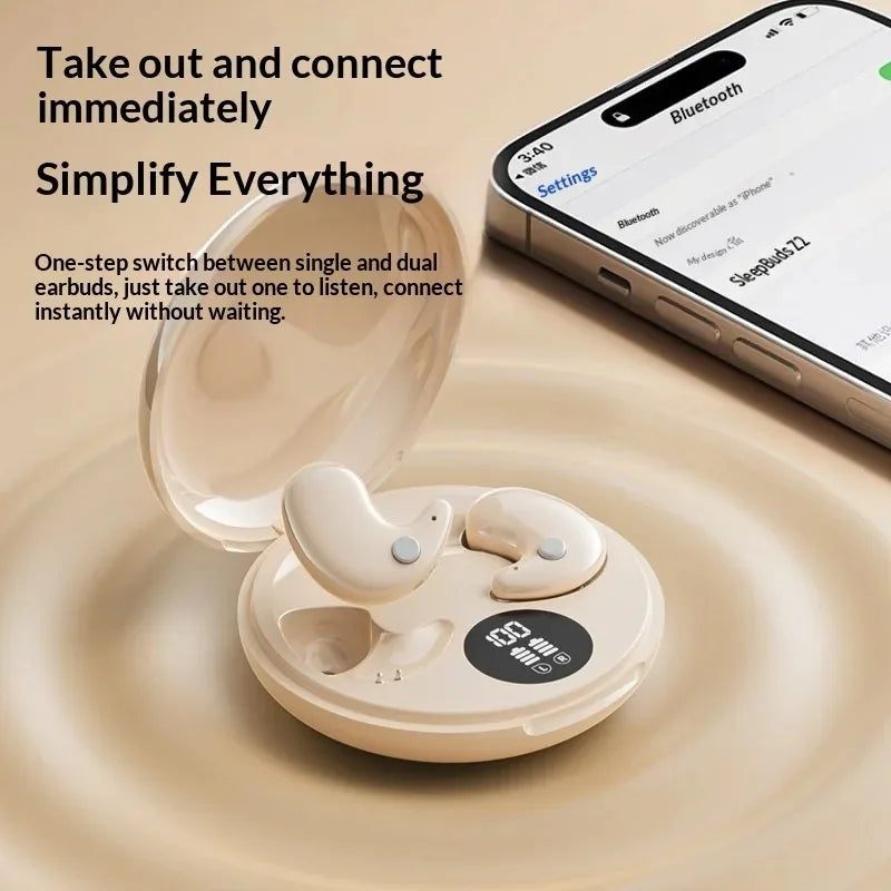 Ultra-Thin Wireless Sleep Earbuds for Side Sleepers - Zero-Pressure Bluetooth In-Ear Headphones with Long Battery Life