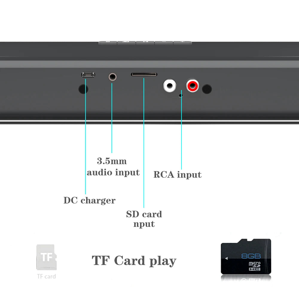 Bluetooth 5.0 Soundbar TV Speaker — 2.0 Home Theater System with USB/TF/AUX, FM Radio & Remote — 13.0 in (330 mm) & 21.7 in (550 mm) Options