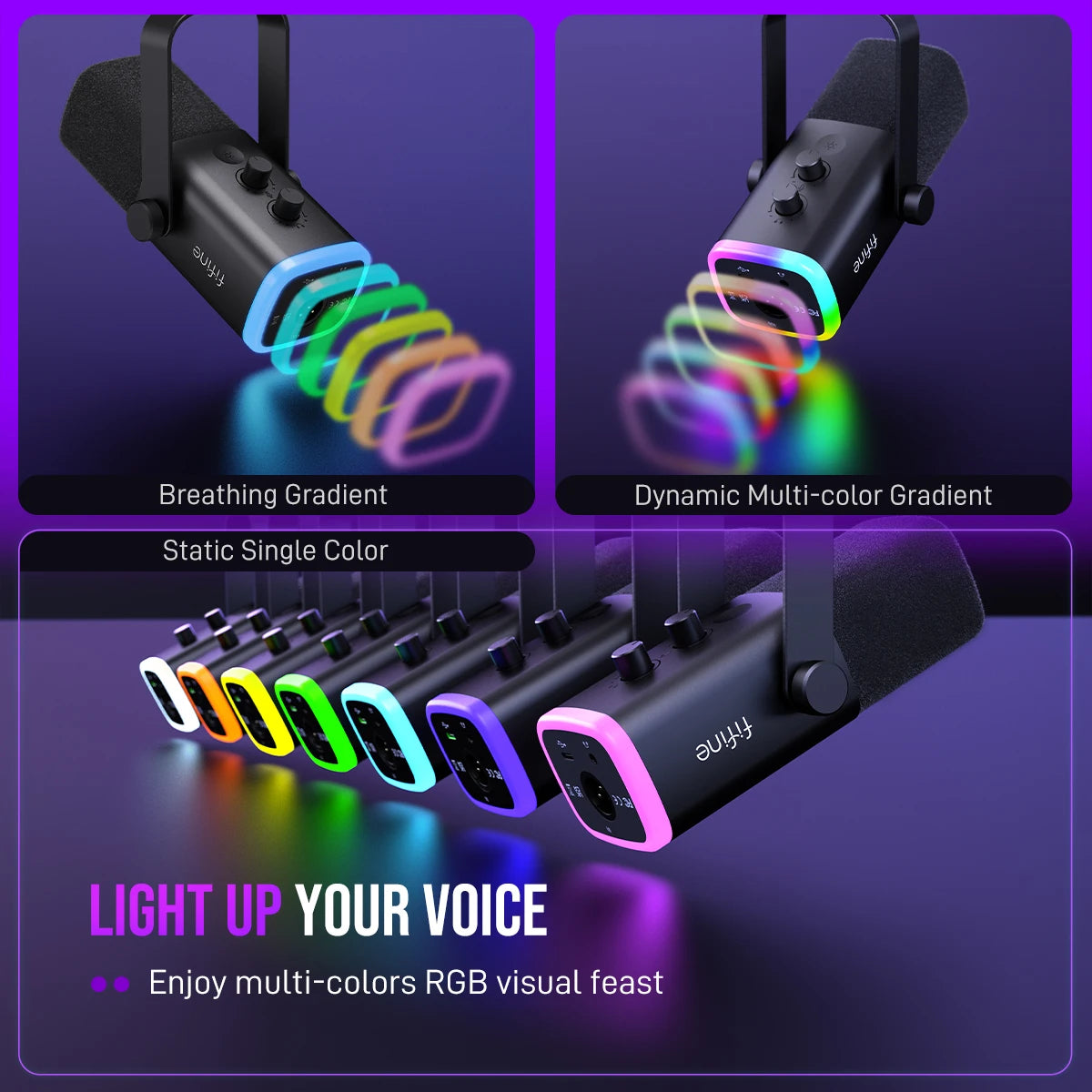 USB/XLR Dynamic Gaming Microphone with RGB Lighting, Headphone Jack & Mute for PC Streaming & Recording