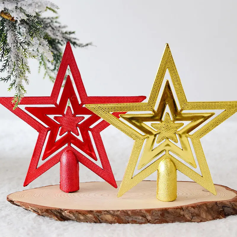 Star Christmas Tree Topper Gold & Red Shimmer 4 in / 8 in (10 / 20 cm) Holiday Tree Decoration