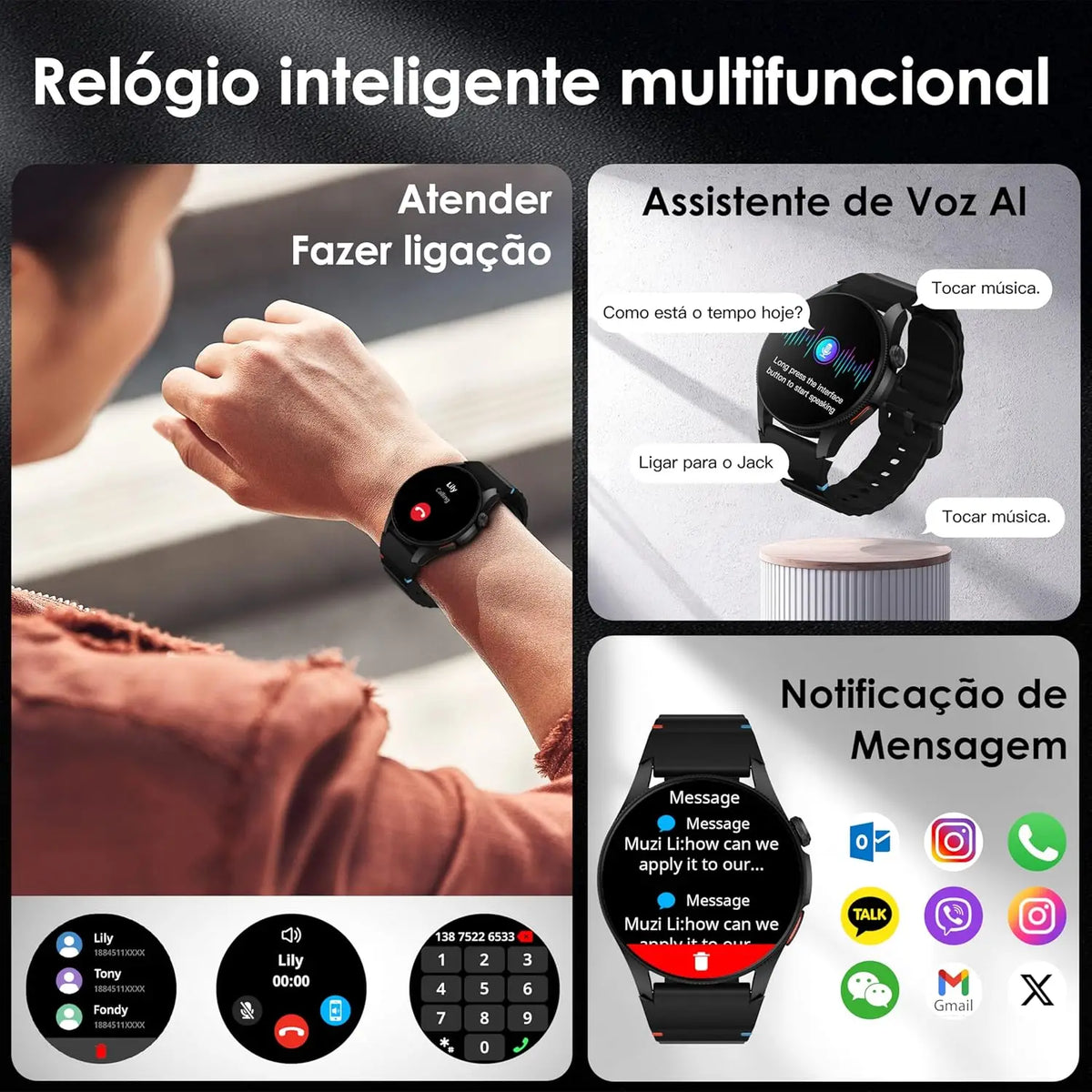 GPS Smartwatch 1.43 in (36.3 mm) AMOLED Display, 50m Waterproof, 150+ Sports Modes, Heart Rate SpO2 Sleep Tracker, Bluetooth Call & Voice Assistant