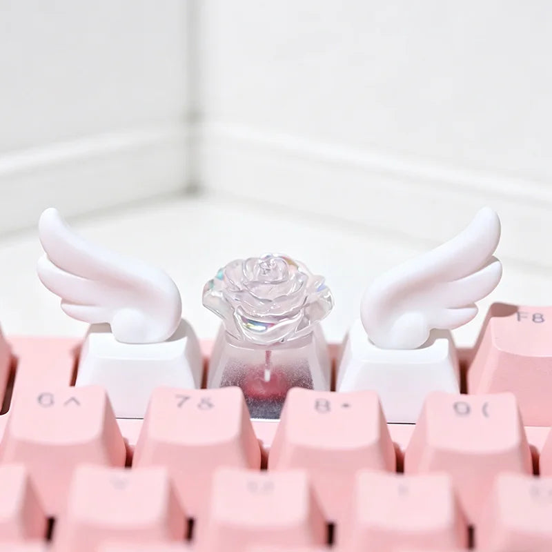 3-Pack Winged Artisan Keycaps for Mechanical Keyboard — 3D Kawaii Cartoon White