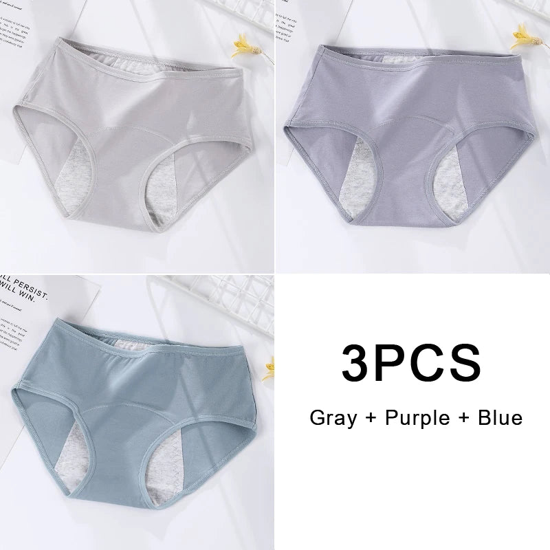 3-Pack Women's Menstrual & Postpartum Cotton Briefs – Leakproof, High Absorbency for Heavy Flow