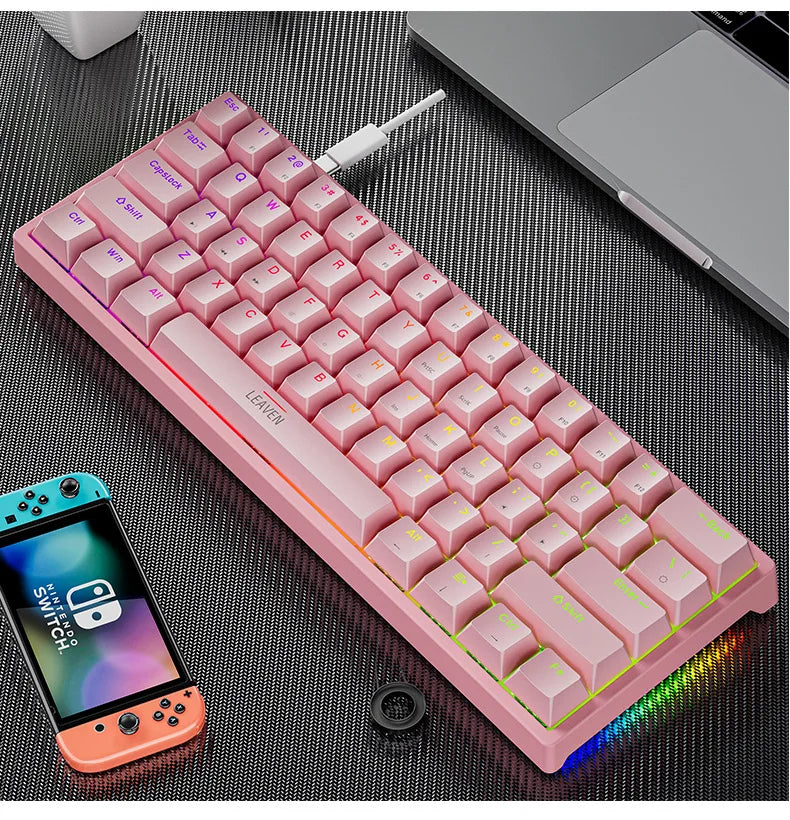61-Key 60% Mechanical Gaming Keyboard Hotswap USB-C Wired RGB PBT Keycaps Compact Ergonomic