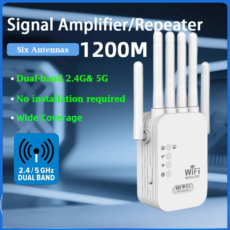 Dual-Band WiFi Range Extender 2.4GHz & 5GHz 1200/1300 Mbps Wireless Repeater Booster with 2 USB Ports and WAN/LAN
