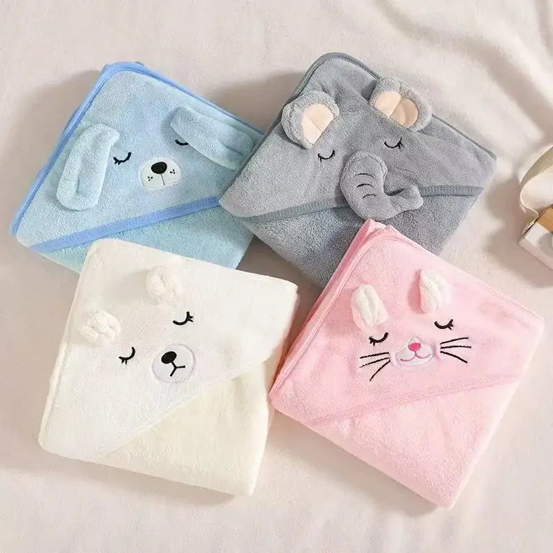 Hooded Baby Towel & Toddler Bathrobe Cartoon Coral Fleece Swaddle Blanket for Newborns & Kids