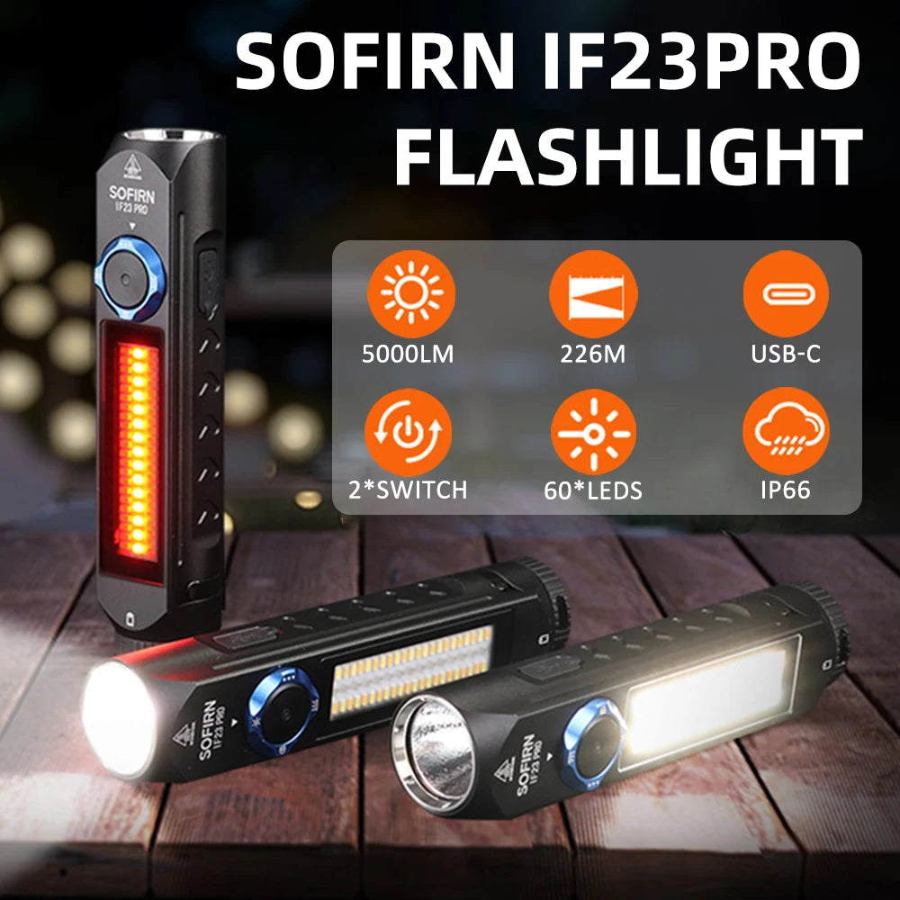5000-Lumen Rechargeable USB-C LED Flashlight — High-Output EDC Torch with RGB Side Light, Magnetic Tailcap & Power Bank, IP66 Waterproof for Camping & Emergency