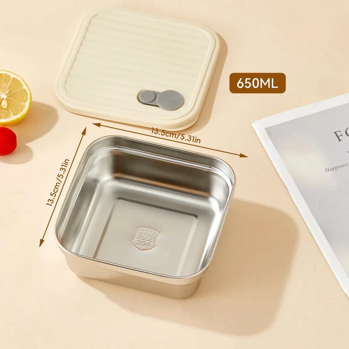 304 Stainless Steel Bento Box - Divided Airtight Lunch Box with Lid, Leakproof Meal Prep Container for Kids & Students