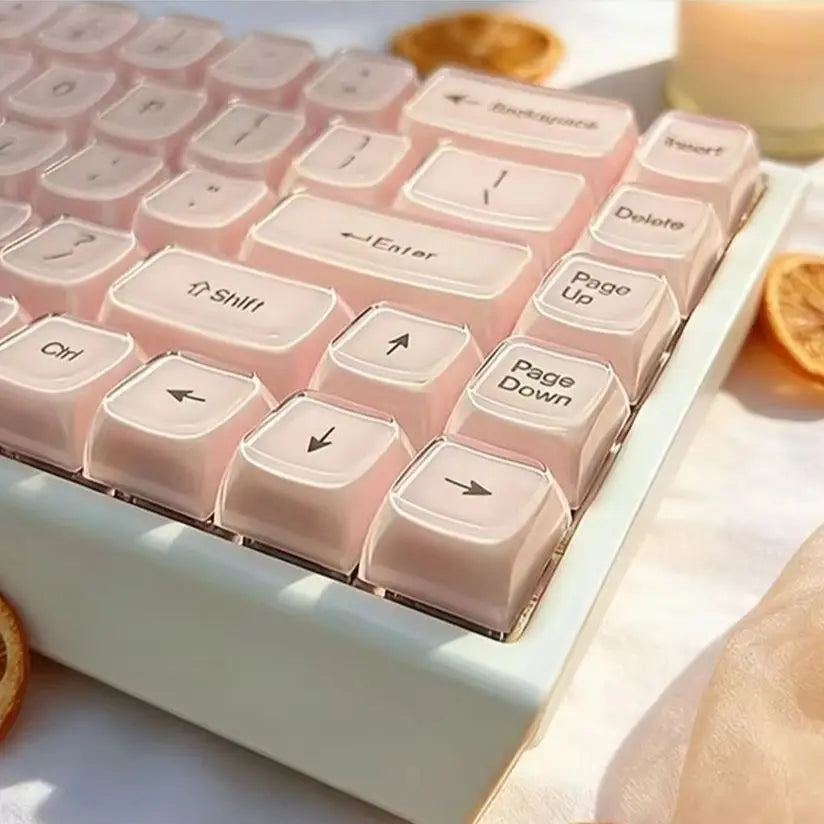 Crystal Jelly Keycap Set — Korean & English Side/Front Printed for Mechanical Keyboards | Pink, White & Blue — Fits 60%, 75%, 80%, 100% and Common Layouts