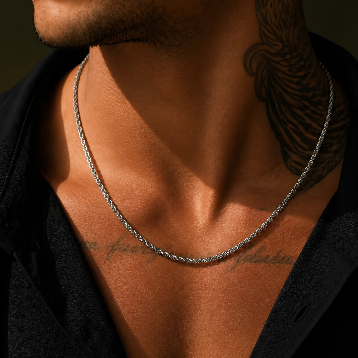 Silver Stainless Steel Rope Chain Necklace — Twisted Singapore Link for Men & Women, Widths 2mm/3mm/4mm/5mm (0.08–0.20 in)
