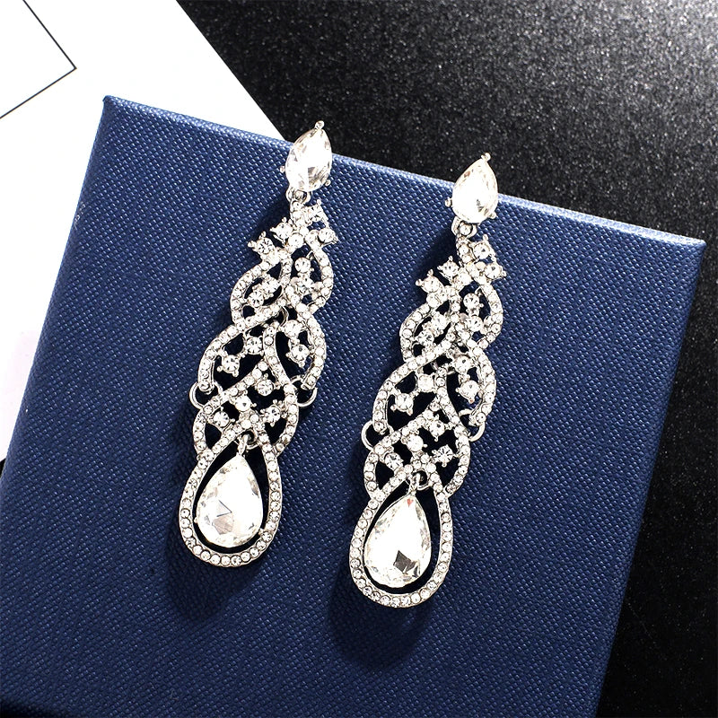 Cubic Zirconia Geometric Drop Tassel Earrings for Women Vintage Party Dangle Earrings