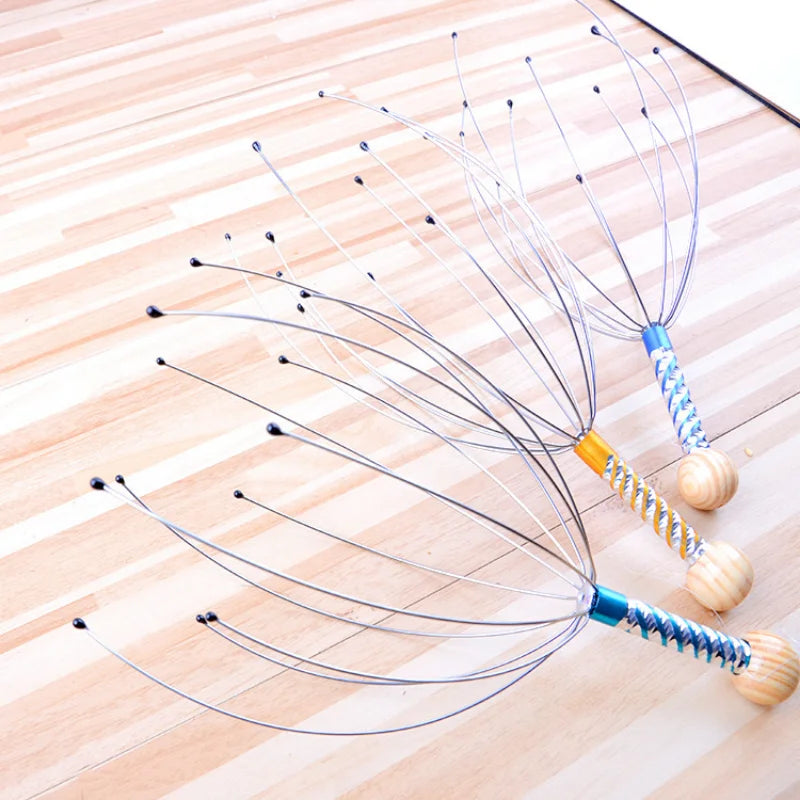 Octopus Head Massager Scalp Scratcher - Stainless Steel & Wood Scalp Massager for Stress Relief