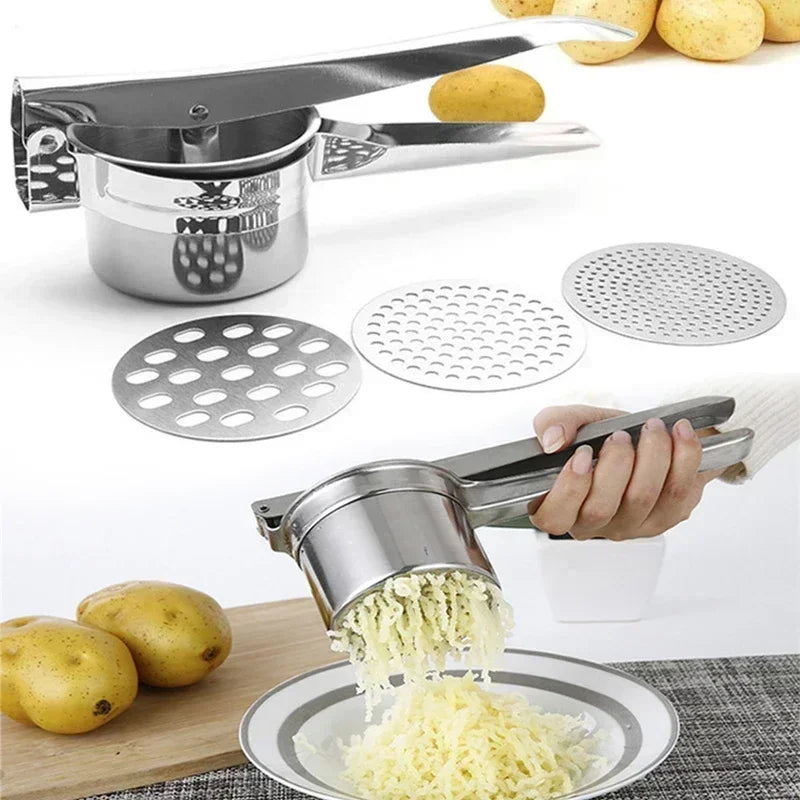 Stainless Steel Potato Ricer & Fruit Press - Handheld Masher for Mashed Potatoes, Purees & Juices