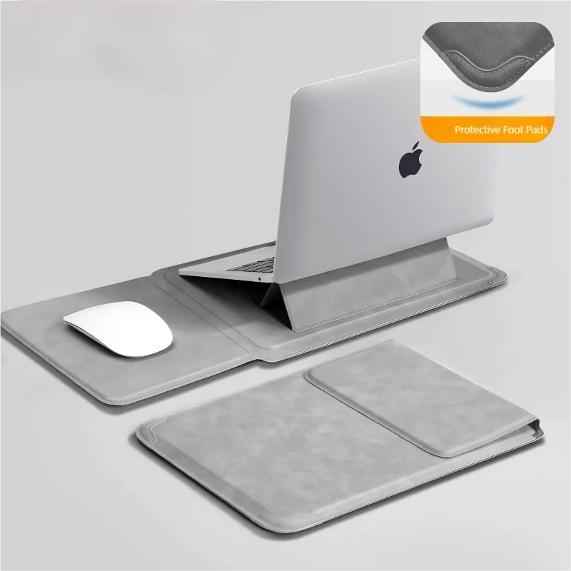 PU Laptop Sleeve with Built-in Stand 13–16 Inch — Slim Protective Case