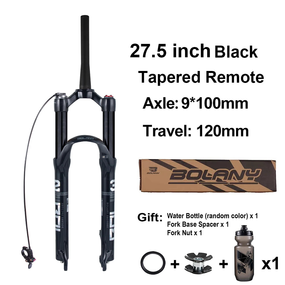 Mountain Bike Air Suspension Fork 26/27.5/29 Inch 100mm Travel (120mm Exposed) Air & Oil Damping Remote Lockout 9mm Axle 32mm Stanchions Disc Brake