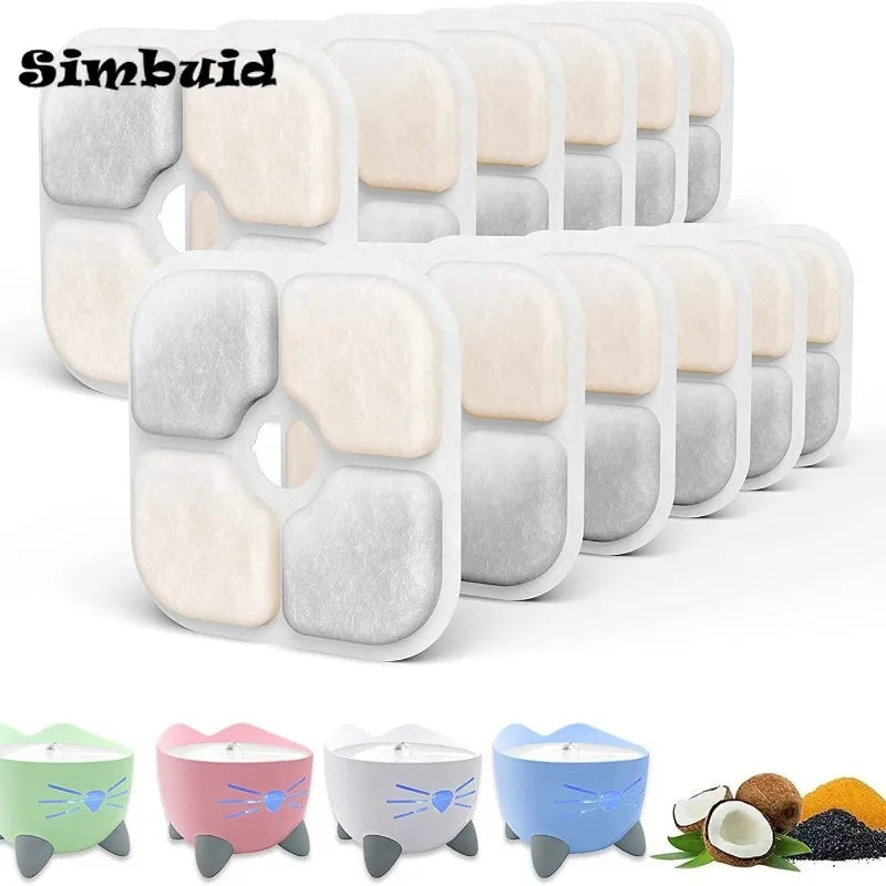 6/12-Pack Activated Carbon Replacement Filters for Cat and Dog Drinking Fountains, Pet Water Fountain Filters