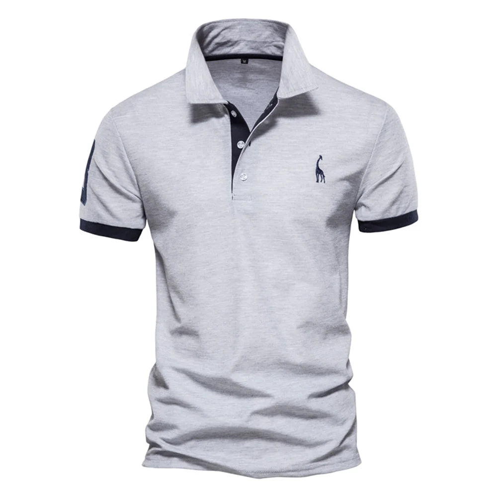 Men's Embroidered Giraffe Polo Shirt - Short Sleeve Cotton-Poly Casual Business Summer Polo
