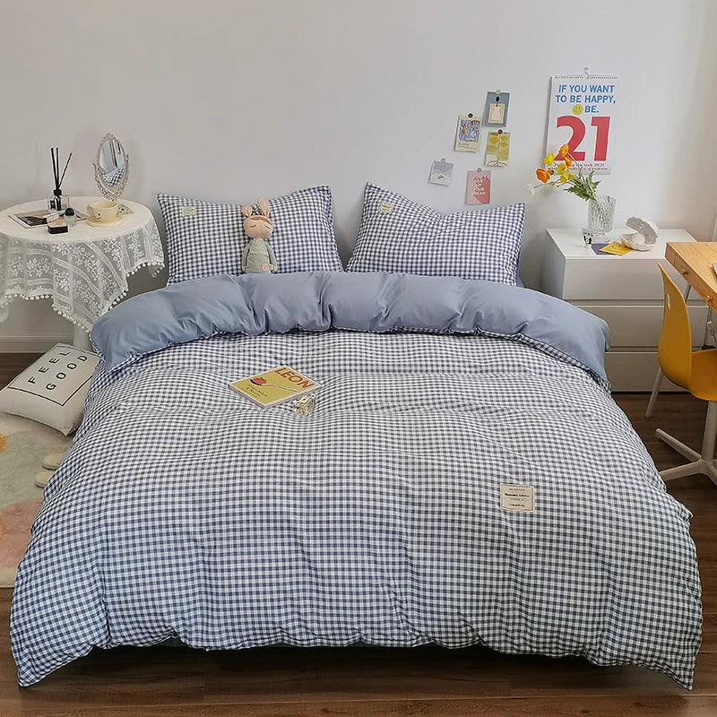 100% Cotton Plaid Stripe Duvet Cover Set - 3-Piece Breathable Washed Twill Bedding (1 Duvet Cover + 2 Pillowcases)