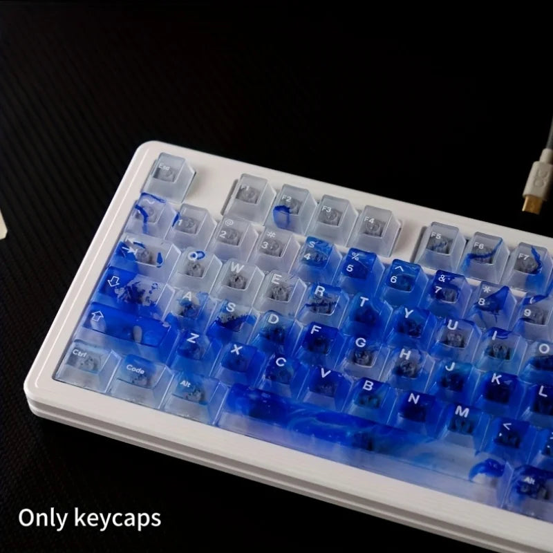 122-Piece Wave-Shaped Semi-Transparent ABS Double-Shot Keycap Set, Cherry MX Compatible, Ergonomic