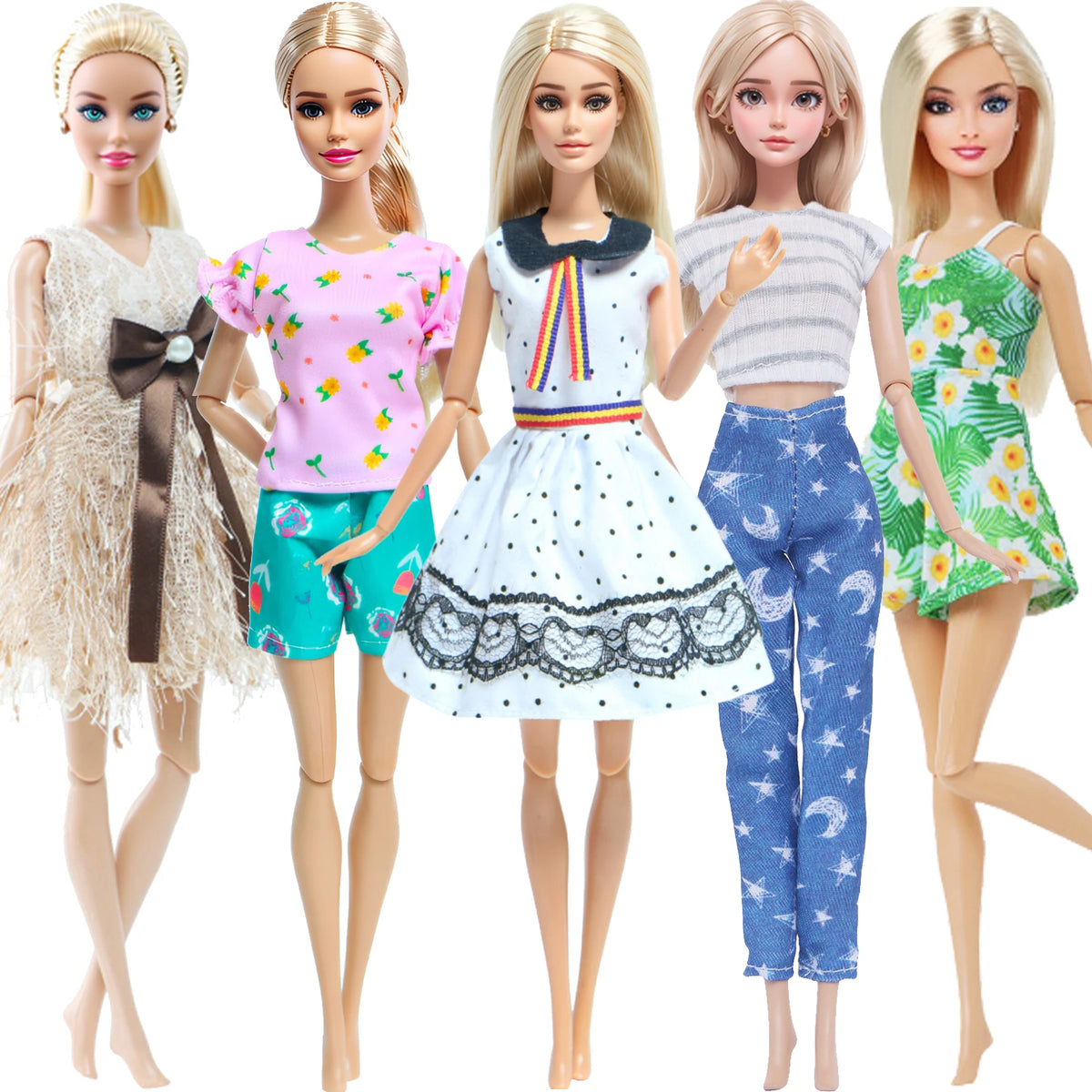 Handmade 1/6 Scale Doll Outfits - 3 or 5-Pack Casual Dresses, Blouses, Skirts & Pants for 11.5–12 in (29–30.5 cm) Dolls