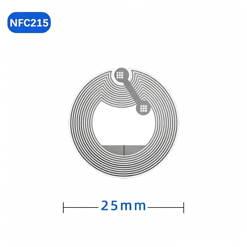 20-Pack NTAG215 NFC Sticker Tags 13.56 MHz ISO14443A Self-Adhesive White 25mm (0.98 in) Rewritable RFID Labels