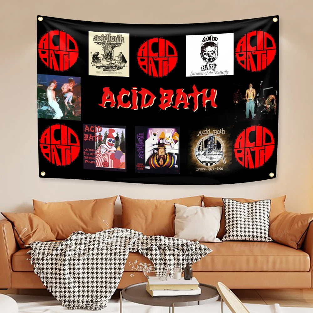 Acid Wash Polyester Tapestry with 4 Grommets - Colorful Tie-Dye Wall Hanging, Concert Banner & Table Cover
