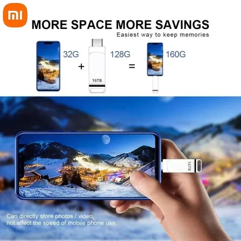 16TB USB 3.2 Type-C Metal Flash Drive - High-Speed Portable Pen Drive, Waterproof