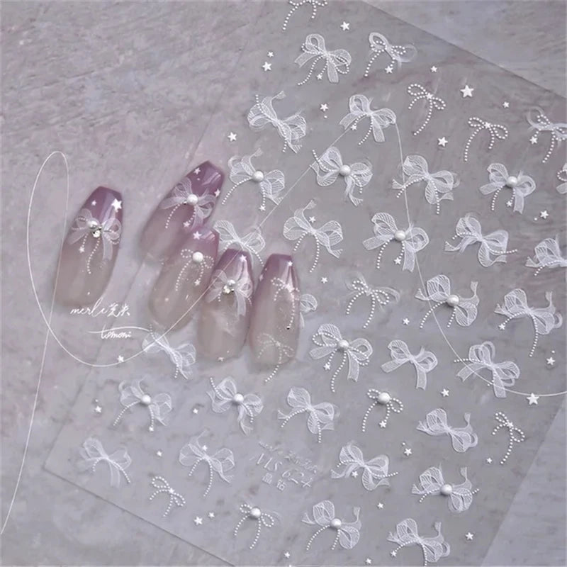 5D Lace Bow Nail Stickers with Crystal Rhinestones view 14