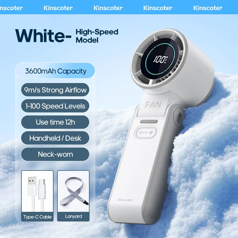 Portable High-Speed Handheld Fan 3600mAh Rechargeable 100 Adjustable Speeds Foldable Mini Turbo Fan
