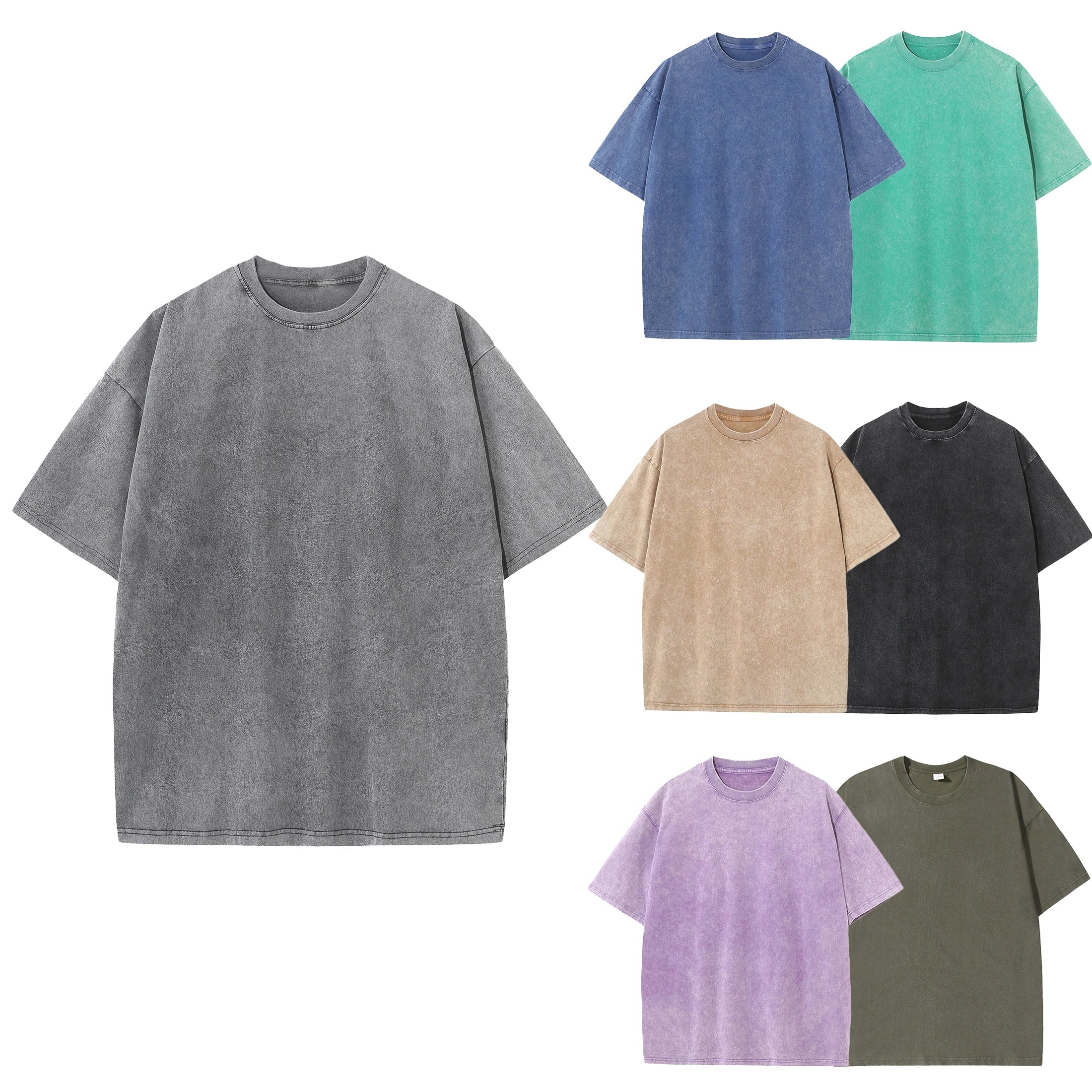Men's Summer Cotton Distressed Drop Shoulder T-Shirt Loose Breathable Casual Tee