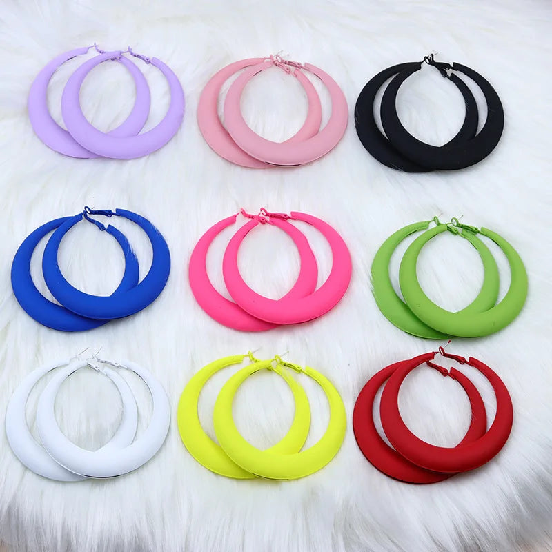 Oversize Red & Blue Metal Hoop Earrings for Women – 72mm (2.83 in) Round Statement Hoops