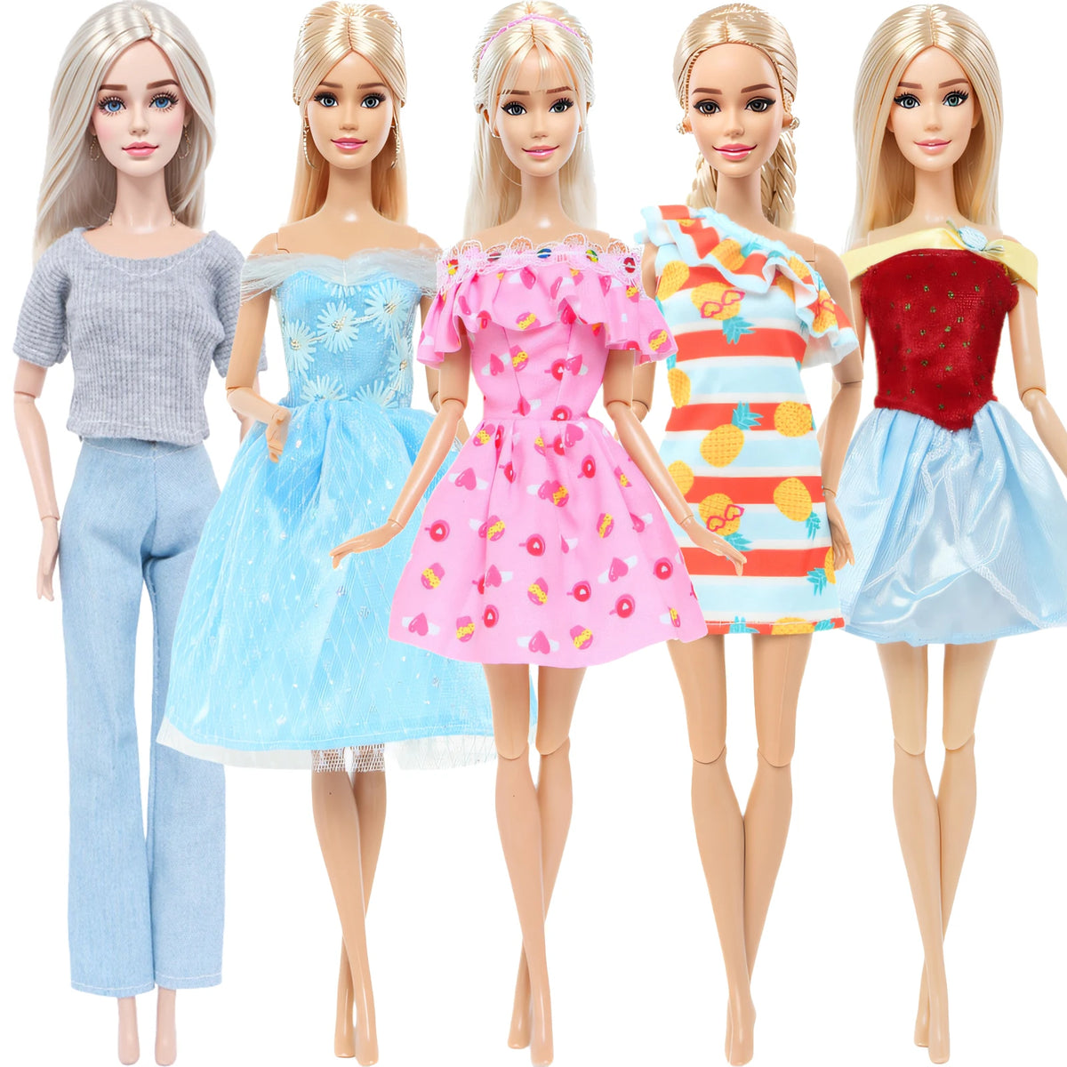 Handmade 1/6 Scale Doll Outfits - 3 or 5-Pack Casual Dresses, Blouses, Skirts & Pants for 11.5–12 in (29–30.5 cm) Dolls