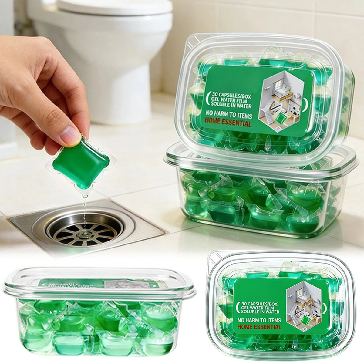 Drain Deodorizer Gel – Scented Sewer & Sink Odor Eliminator, Water-Soluble (30/60/90-Pack Options)