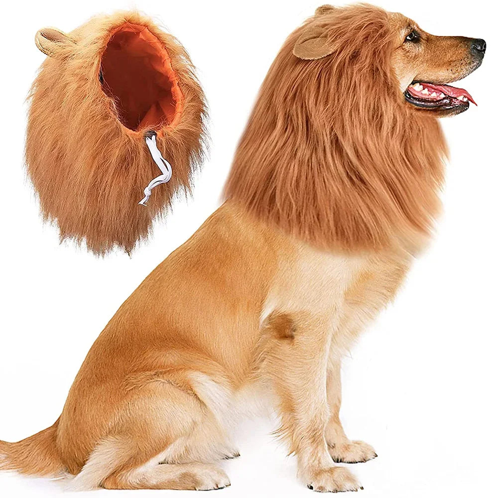Realistic Lion Mane Dog Costume Wig with Ears – Adjustable Fit for Medium to Large Dogs (Neck 13–29 in / 33–74 cm)
