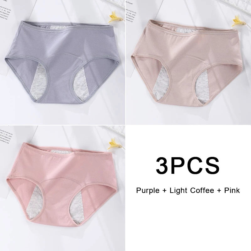 3-Pack Women's Menstrual & Postpartum Cotton Briefs – Leakproof, High Absorbency for Heavy Flow