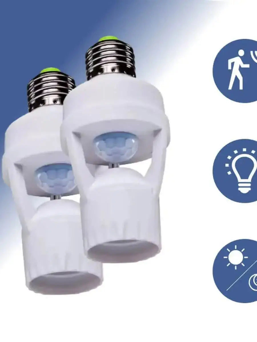 E27 Motion Sensor Lamp Socket Adapter with Photocell — Presence Sensor for Light Bulbs, Auto On/Off, 110–220V