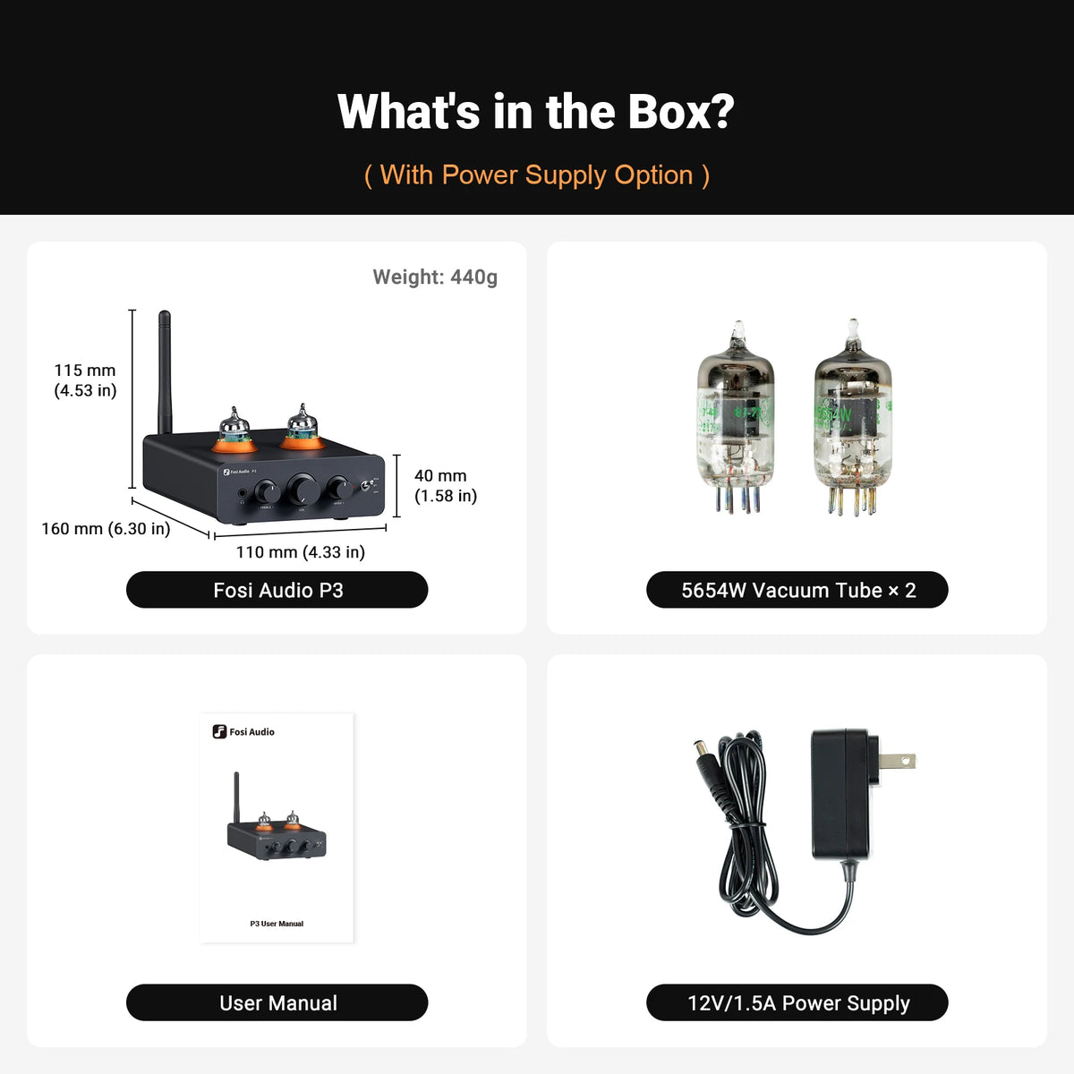 Bluetooth Tube Preamplifier HiFi Stereo Valve Vacuum Amplifier with Treble & Bass Tone Control, RCA & Headphone Outputs