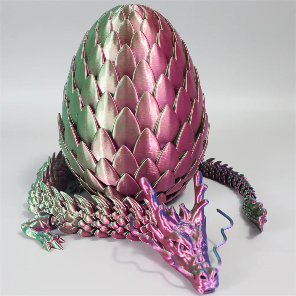 2-Pack 3D Printed Egg Dragon Figurines — 18 cm (7.1 in) & 60 cm (23.6 in) Decorative Statues for Home, Party & Christmas Gifts