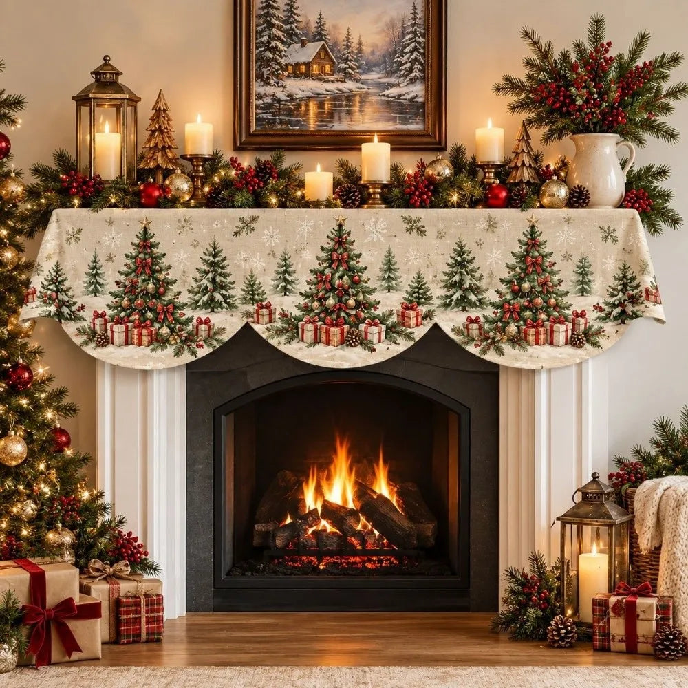 Christmas Fireplace Mantel Scarf 50x200cm (19.7x78.7in) Non-Slip Plush Mantel Runner Stain-Resistant Holiday Decor