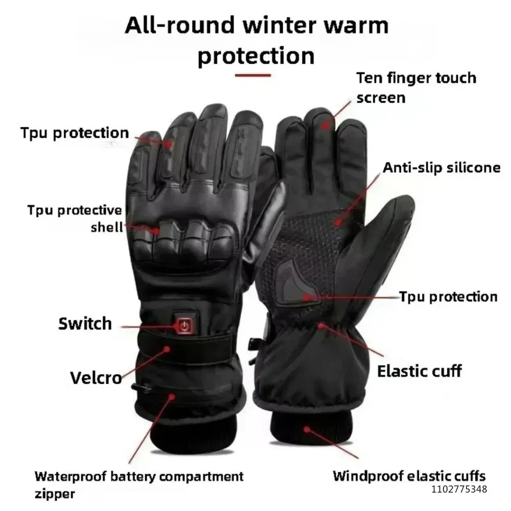 Rechargeable Heated Winter Gloves for Men & Women - Touchscreen Thermal Gloves with 3 Heat Levels, 6000mAh Anti-Slip Palm for Skiing Motorcycle Hiking
