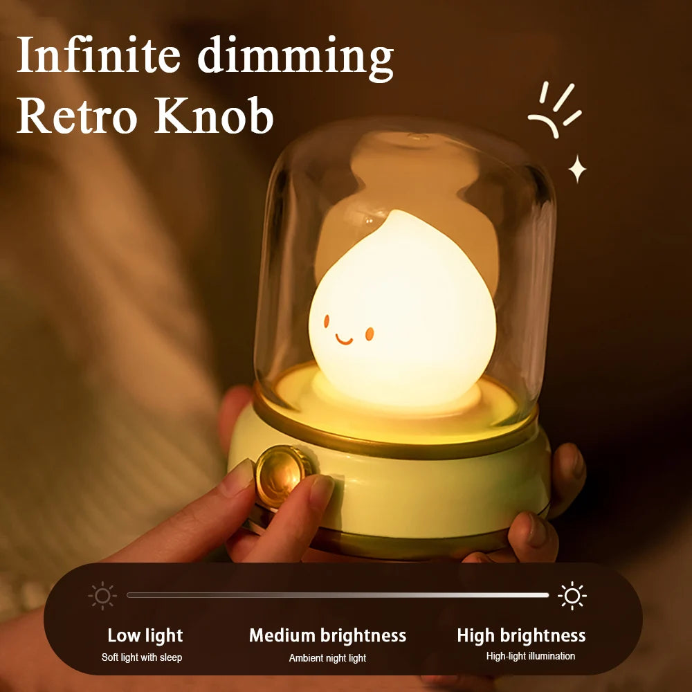 Kerosene-Style LED Night Light Flameless Candle — USB Rechargeable Dimmable 2-Mode Lamp for Bedroom & Camping