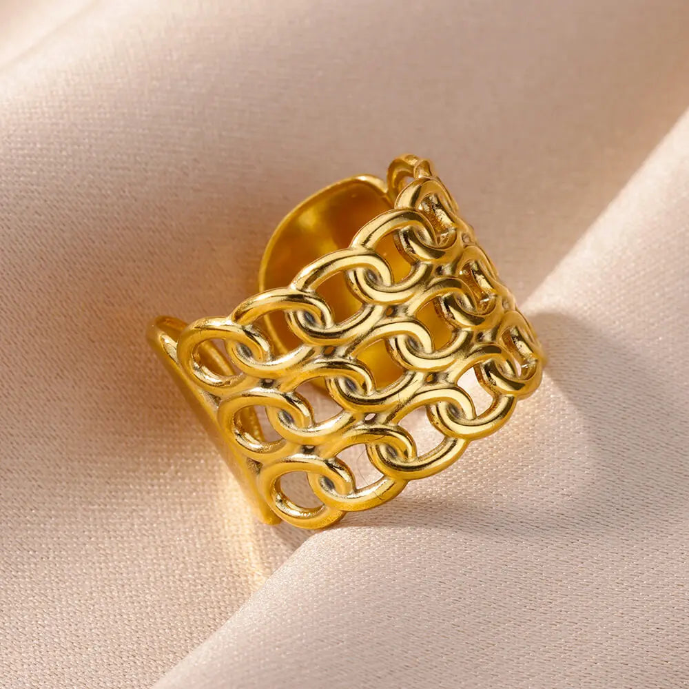 316L Stainless Steel Gold-Tone Women's Ring – Hypoallergenic Classic Tension-Set Wedding & Couple Ring